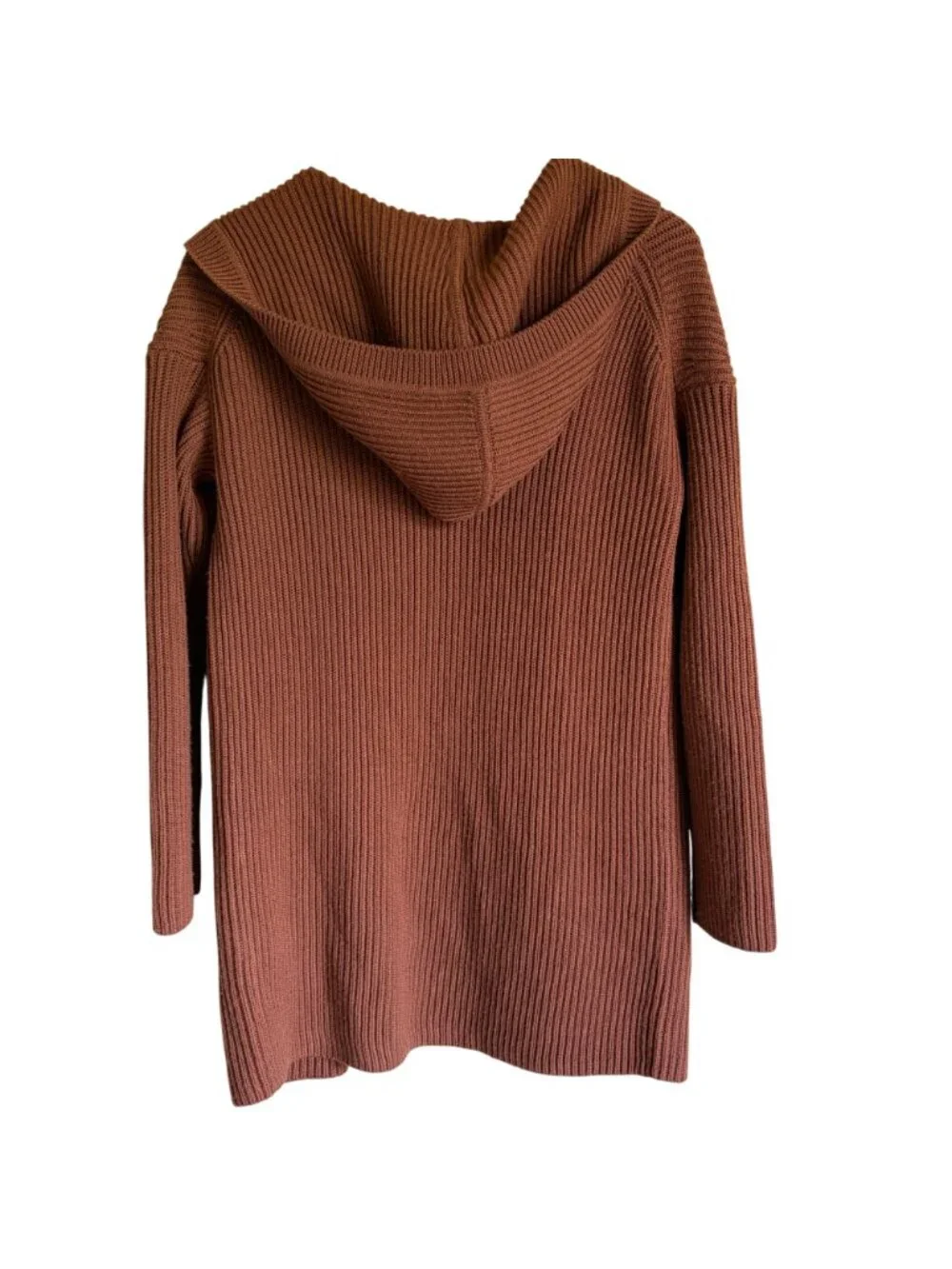 Banana Republic XS Brown Ribbed Cardigan 100% Merino Wool Open Hooded Pockets